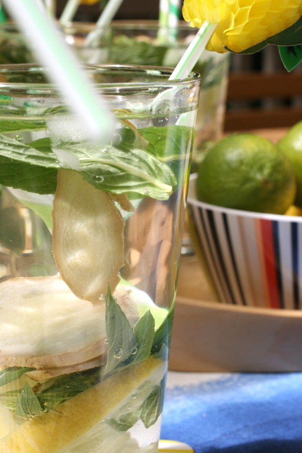 Trying to wean yourself off sugary soda drinks? Make super-easy fruit-infused soda water with ginger, mint and lemon, via WeeBirdy.com.